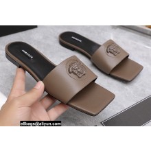 Versace La Medusa Leather Slides Etoupe