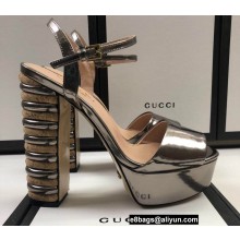 Gucci Multicolor Heel Platform Sandals Leather Metallic Gun Color