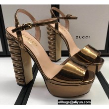 Gucci Multicolor Heel Platform Sandals Leather Metallic Bronze