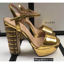 Gucci Multicolor Heel Platform Sandals Leather Metallic Gold