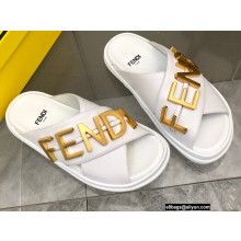 Fendi Fendigraphy Leather Slides White 2022