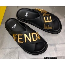 Fendi Fendigraphy Leather Slides Black 2022
