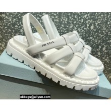 Prada Puffy Lambskin Slingback Sport Flatform Sandals White 2022