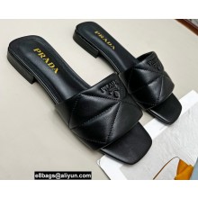 Prada Geometric Motif Nappa Leather Slides Black 2022