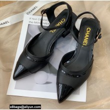 Chanel Lambskin and Patent Calfskin Open Shoes Pumps G38846 Black 2022