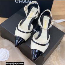 Chanel Lambskin and Patent Calfskin Open Shoes Pumps G38846 White 2022