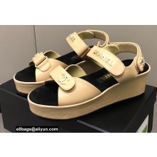 Chanel Logo Platform Sandals Beige 2022