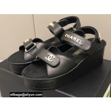 Chanel Logo Platform Sandals Black 2022