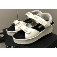 Chanel Logo Platform Sandals White 2022
