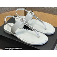 Chanel Chain Patent Calfskin Flat Thong Sandals G38221 White 2022