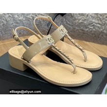 Chanel Chain Patent Calfskin Heel Thong Sandals G38200 Beige 2022