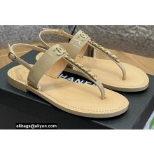 Chanel Chain Patent Calfskin Flat Thong Sandals G38221 Beige 2022