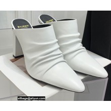 Balmain Heel 9.5cm Draped Leather Ulla Mules White 2022