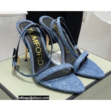 Tom Ford Heel 10.5cm Padlock Pointy Naked Sandals Denim Blue 2022
