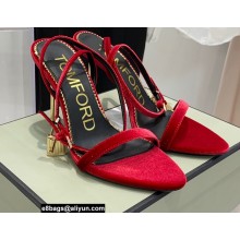 Tom Ford Heel 10.5cm Padlock Pointy Naked Sandals Velvet Red 2022