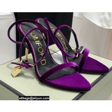 Tom Ford Heel 10.5cm Padlock Pointy Naked Sandals Velvet Purple 2022