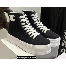Celine Jane High Lace-up Sneakers In Canvas And Calfskin Black 2022