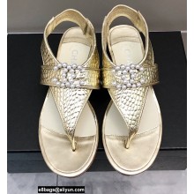 Chanel Pearl CC Logo Thong Sandals Gold 2022