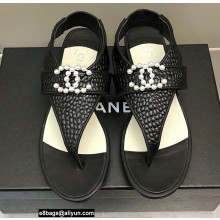 Chanel Pearl CC Logo Thong Sandals Black 2022