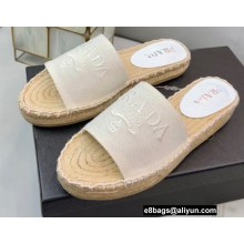 Prada Linen Logo Embroidered Espadrilles Slides White 2022