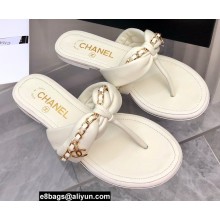 Chanel Chain Lambskin and Metal Thong Sandals G38210 White 2022
