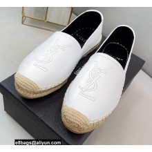 Saint Laurent Monogram Embroidered Espadrilles in Lambskin White 2022