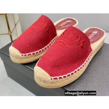 Prada Linen Logo Embroidered Espadrilles Slippers Red 2022