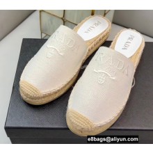 Prada Linen Logo Embroidered Espadrilles Slippers White 2022