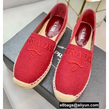 Prada Linen Logo Embroidered Espadrilles Red 2022