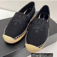 Prada Linen Logo Embroidered Espadrilles Black 2022