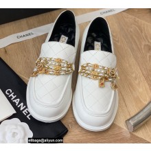 Chanel Chain Lambskin and Jewelry Loafers G38922 White 2022