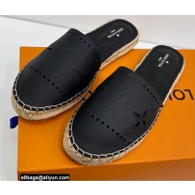 Louis Vuitton Perforated Calf Leather Starboard Flat Espadrilles Slippers Black 2022