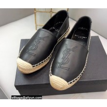 Saint Laurent Monogram Embroidered Espadrilles in Lambskin Black 2022
