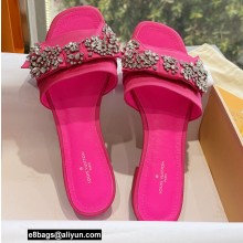 Louis Vuitton Crystal Bow Diva Flat Mules Embroidered Satin Fuchsia 2022