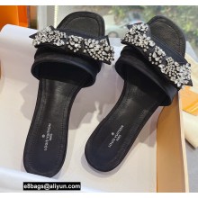 Louis Vuitton Crystal Bow Diva Flat Mules Embroidered Satin Black 2022
