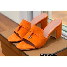 Loro Piana Heel 8cm Suede Goatskin Summer Charms Sandals Orange