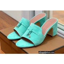 Loro Piana Heel 8cm Suede Goatskin Summer Charms Sandals Turquoise Green