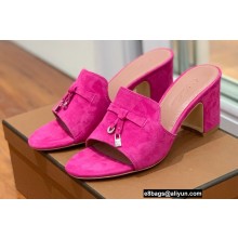 Loro Piana Heel 8cm Suede Goatskin Summer Charms Sandals Fuchsia