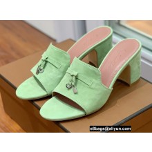 Loro Piana Heel 8cm Suede Goatskin Summer Charms Sandals Light Green