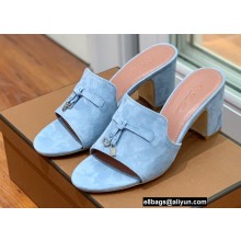 Loro Piana Heel 8cm Suede Goatskin Summer Charms Sandals Light Blue