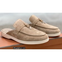 Loro Piana Suede Calfskin Babouche Charms Walk Loafers Camel