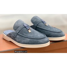 Loro Piana Suede Calfskin Babouche Charms Walk Loafers Gray