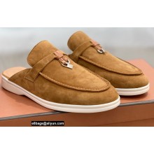 Loro Piana Suede Calfskin Babouche Charms Walk Loafers Brown