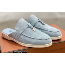 Loro Piana Suede Calfskin Babouche Charms Walk Loafers Gray Blue