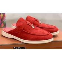 Loro Piana Suede Calfskin Babouche Charms Walk Loafers Red