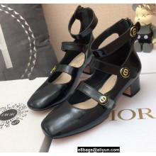 Dior Heel 4cm Calfskin D-Doll Pumps with Ankle Strap Black 2022