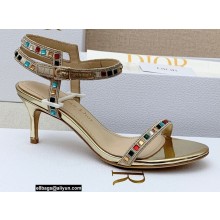 Dior Heel 6.5cm Gem Sandals in Cotton Embroidered with Thread and Multicolor Square Metallic Gold 2022