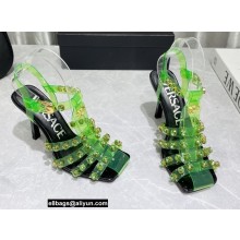 Versace Heel 9.5cm Artifact Jeweled Caged PVC Medusa Jelly Sandals Green 2022