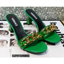 Versace Heel 7cm Chain Mid-Heel Leather Mules Green 2022