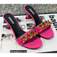 Versace Heel 7cm Chain Mid-Heel Leather Mules Fuchsia 2022